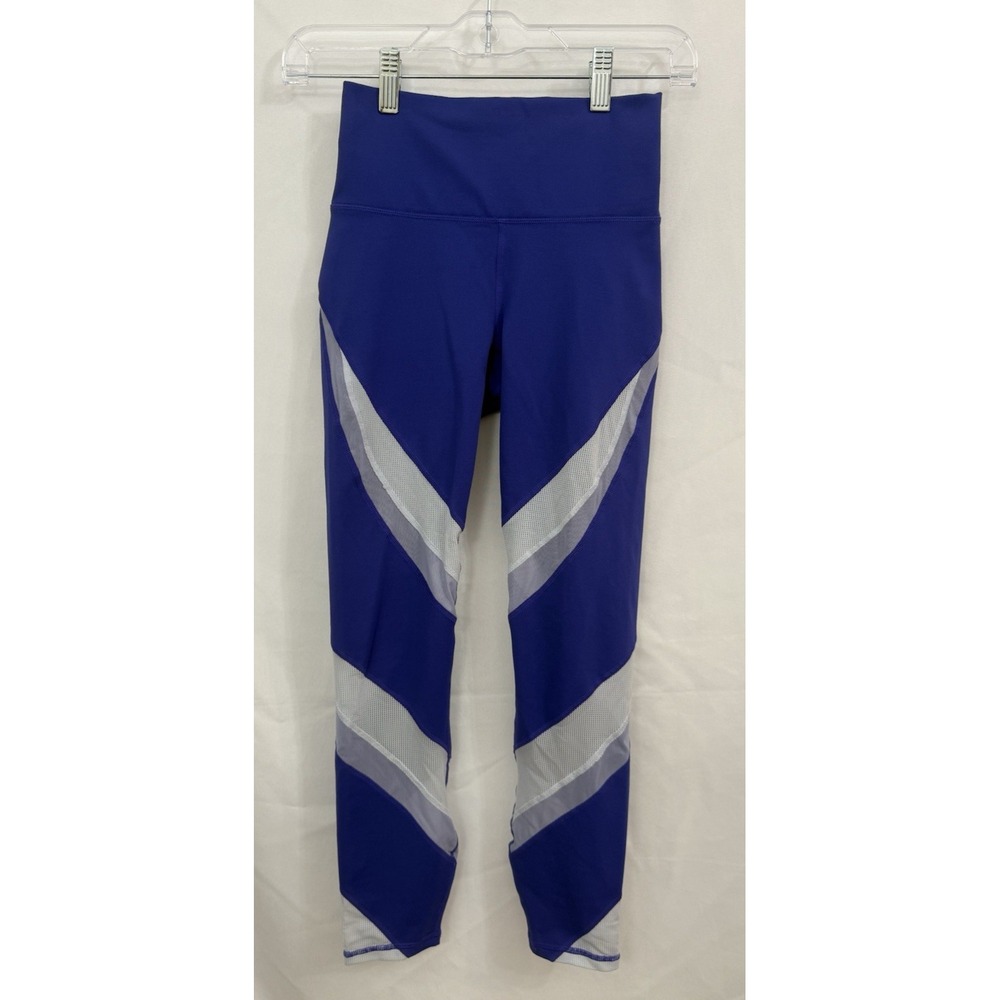 Fabletics Powerhold Mid Rise Mesh Cropped Legging Purple‎ White Womens Size XXS